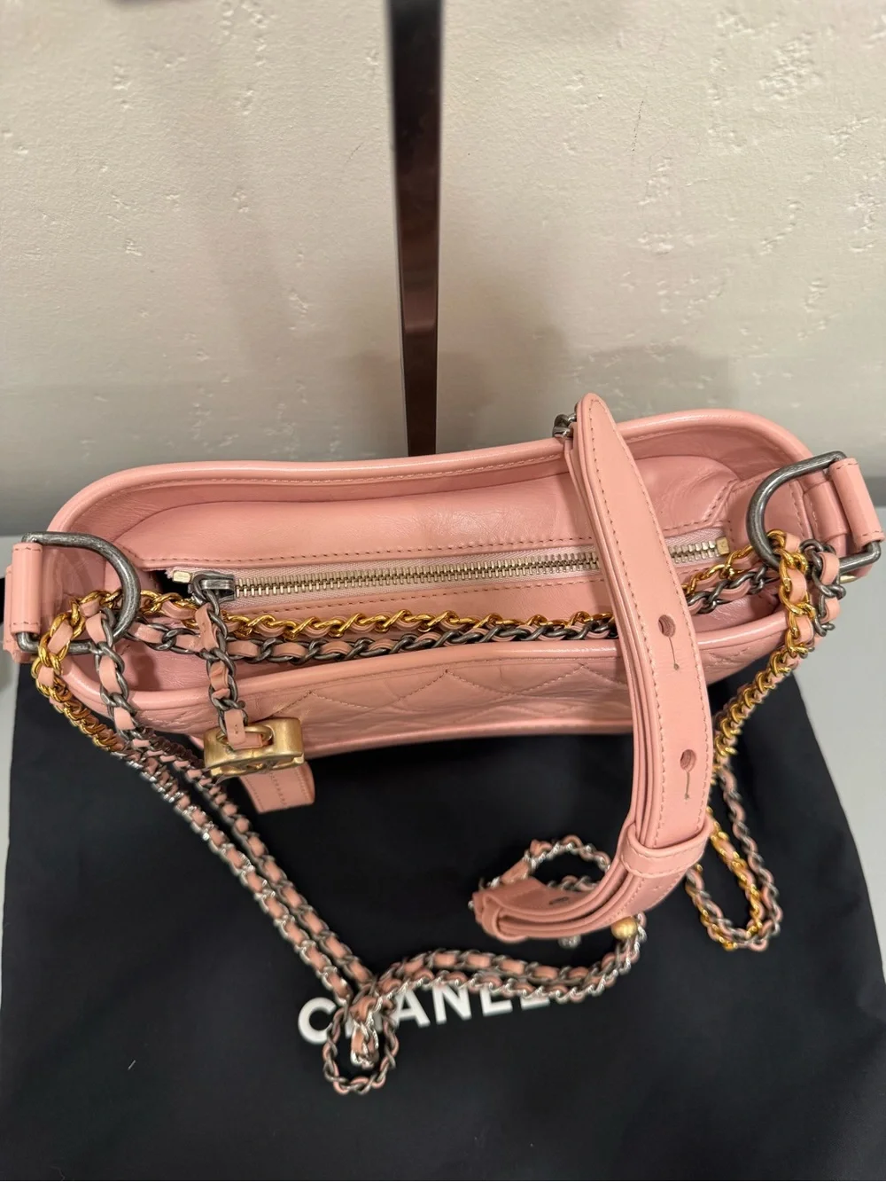 CHANEL Gabrielle hobo Quilted Lambskin Crossbody with Two-Tone Chain